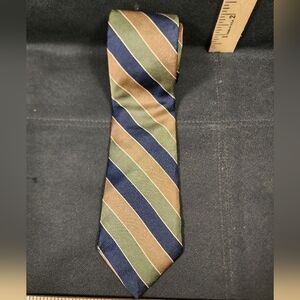 Vintage Brownstone Silk Striped Tie Blue, Green, Tan Used